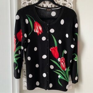 Elizabeth New York Pinup Retro Style Polkadot Cardigan Sweater Sz L VTG